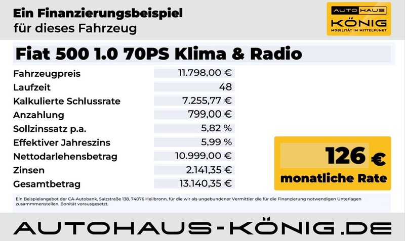 Fahrzeugabbildung 500 1.0 70PS Klima *CarPlay *Radio Bild 15 von 16