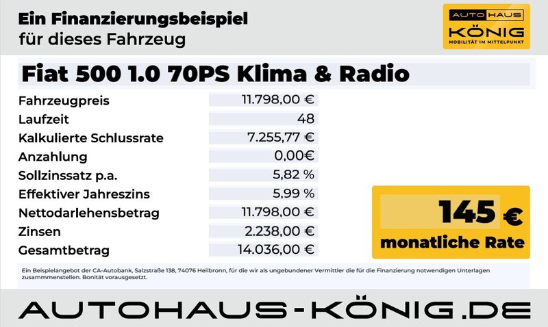 Fahrzeugabbildung 500 1.0 70PS Klima *CarPlay *Radio Bild 16 von 16